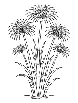 Cluster of botanical Nile plants on an ancient egypt coloring page.
