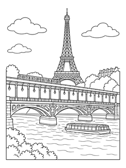 Free printable Eiffel Tower And Bir Hakeim Bridge coloring page