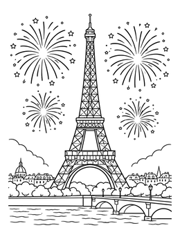 Free printable Eiffel Tower With Fireworks Over Paris coloring page
