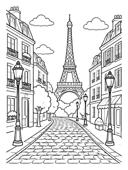 Free printable Parisian Street Leading To The Eiffel Tower coloring page