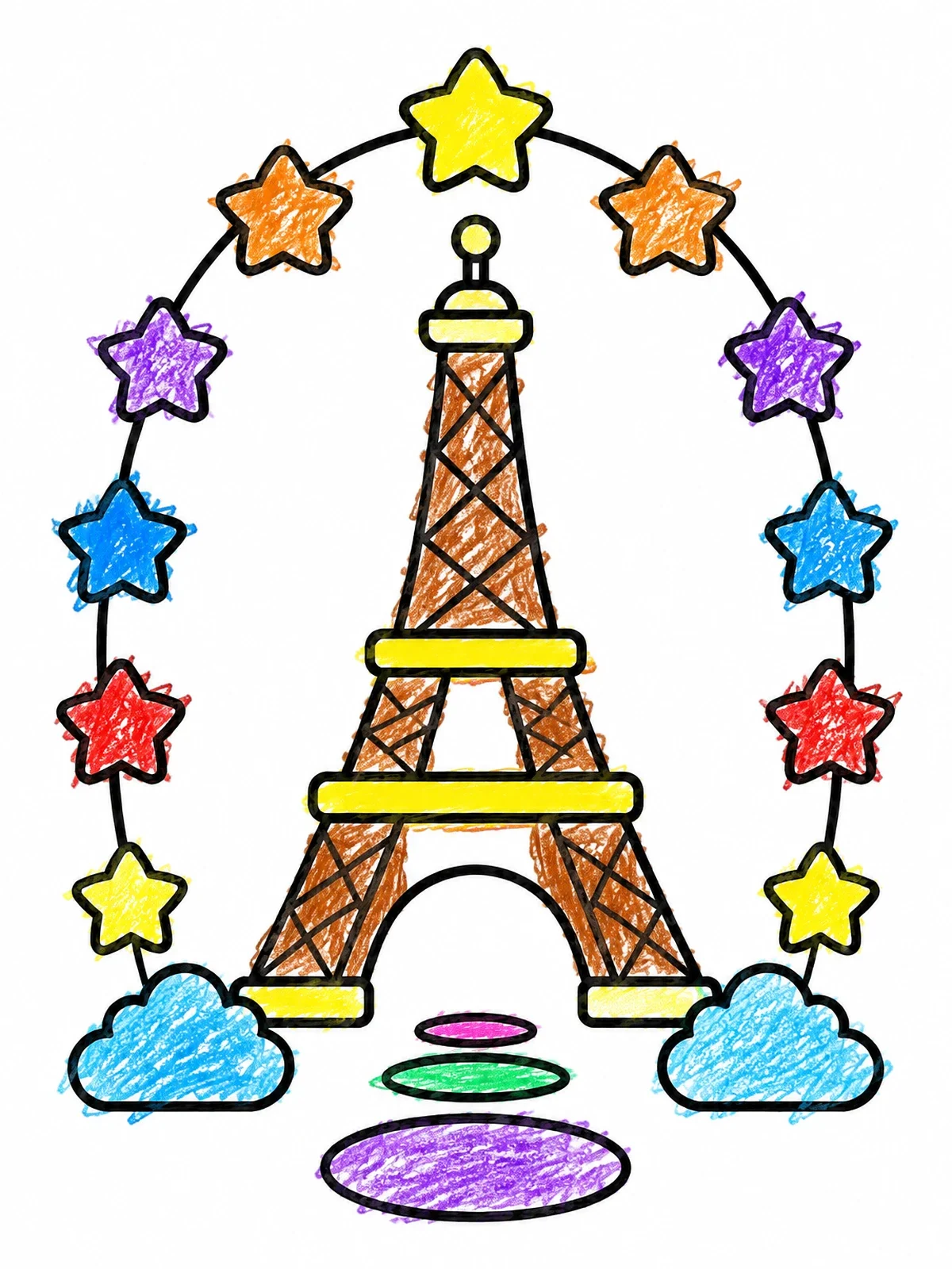 Colored example of the Eiffel Tower With Star Arch coloring page