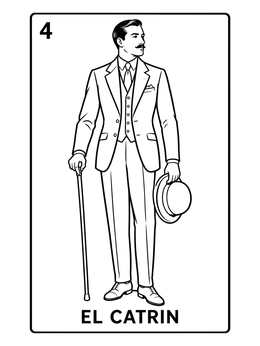 Free printable El Catrin Loteria Card coloring page
