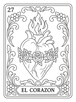 Free printable El Corazon Mexican Loteria Card coloring page