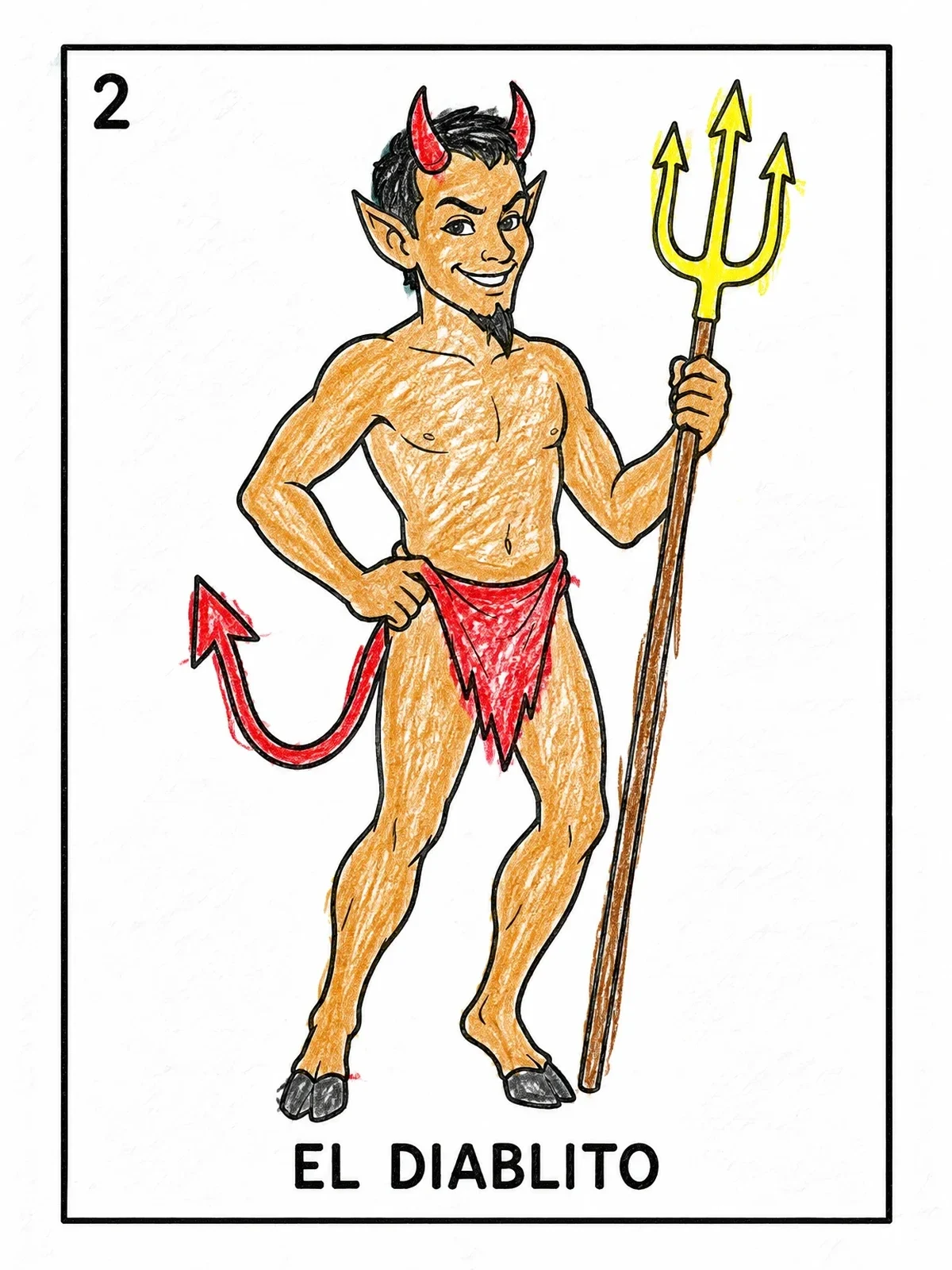Colored example of the El Diablito Loteria Card coloring page