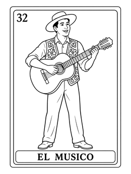 Free printable El Músico Mexican Loteria Card coloring page