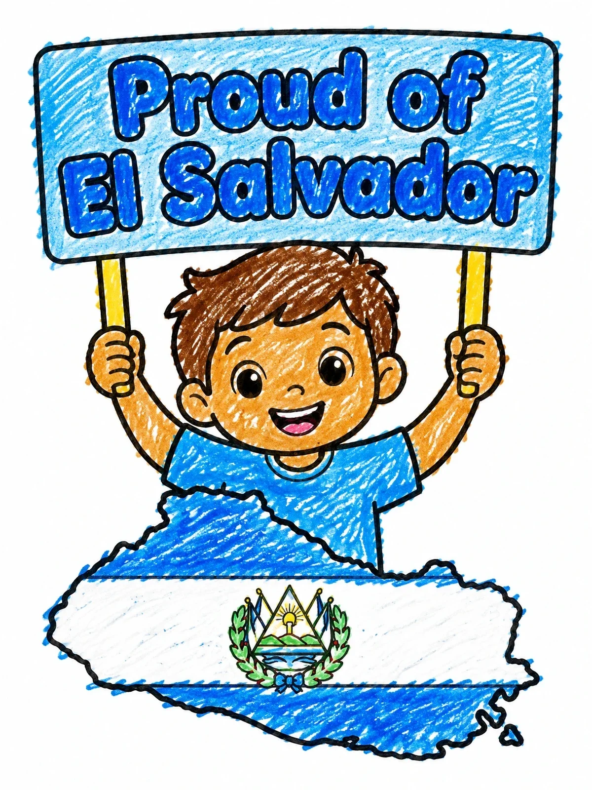 Colored example of the Proud Of El Salvador Child And Map coloring page