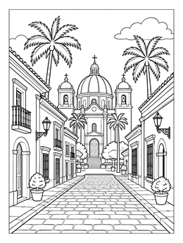 Free printable Historic Street With Cathedral Dome coloring page