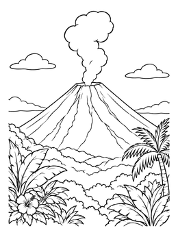 Free printable Izalco Volcano And Tropical Plants coloring page