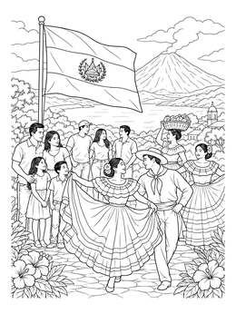 Free printable Salvadoran Folk Dance And Flag coloring page