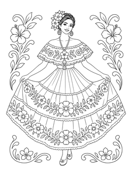 Free printable Salvadoran Folk Dancer In Embroidered Dress coloring page