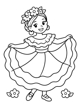 Free printable Salvadoran Folkloric Dancer Girl coloring page