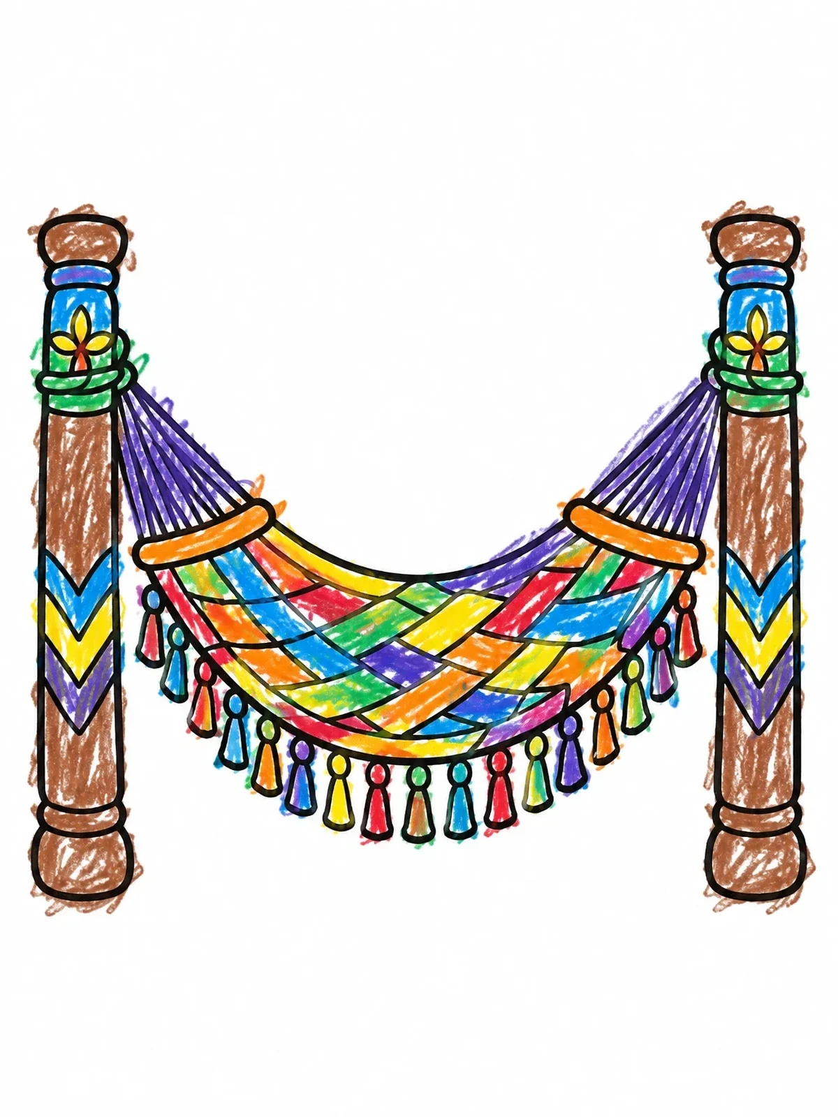 Colored example of the Salvadoran Woven Hammock coloring page