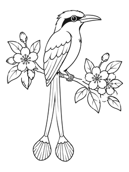 Free printable Torogoz Bird On Flowering Branch coloring page