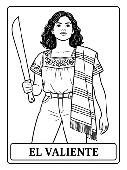Free printable El Valiente Mexican Loteria Card coloring page