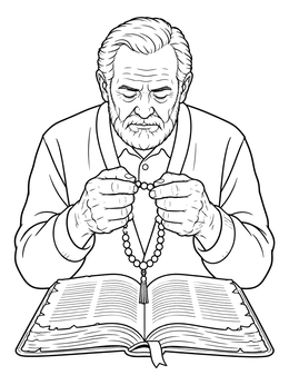 Free printable Elder Man Praying With Beads coloring page