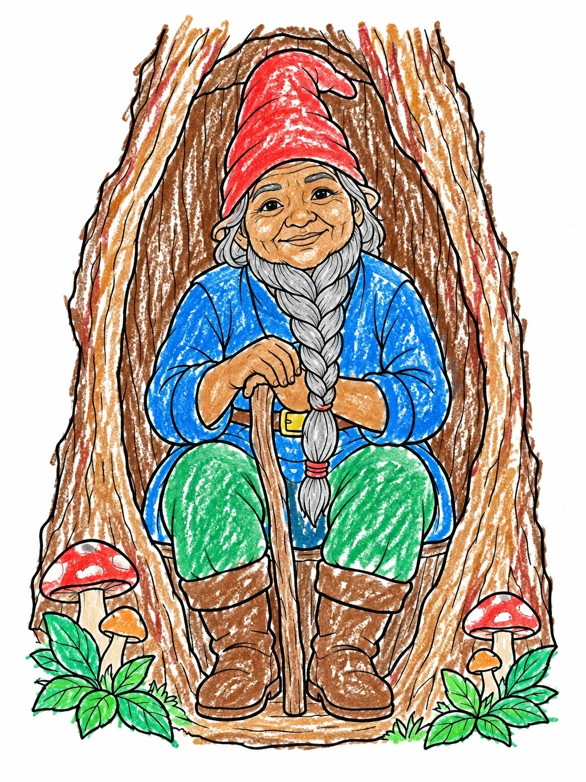 Colored example of the Elderly Gnome In A Hollow Tree coloring page