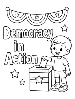 Boy casting a vote in a ballot box on this election day coloring page with bunting.