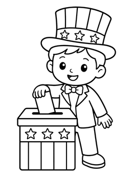 Free printable Boy Voting In Uncle Sam Hat coloring page
