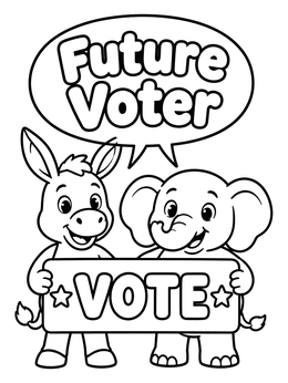 Free printable Cute Donkey And Elephant Holding Vote Sign coloring page