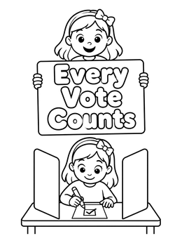 Free printable Every Vote Counts Girl Voting coloring page