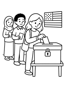 Free printable Voters Waiting At Ballot Box coloring page