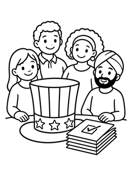 Free printable Voters With Patriotic Top Hat coloring page