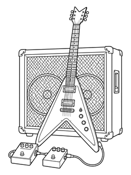 Free printable Electric Guitar With Amplifier And Pedals coloring page