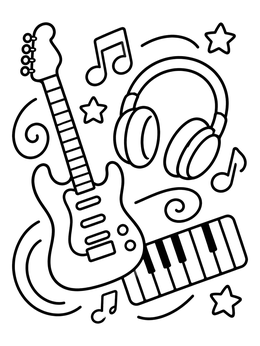 Free printable Electric Guitar And Music Collage coloring page