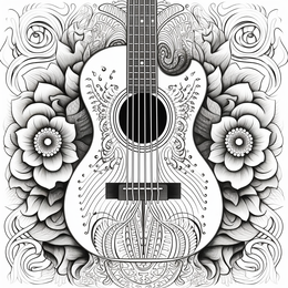 Acoustic Guitar Mandala Design - Coloring Page