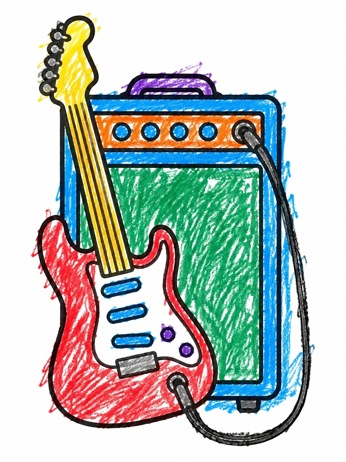 Colored example of the Electric Guitar With Amplifier coloring page