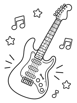Free printable Electric Guitar With Musical Notes coloring page