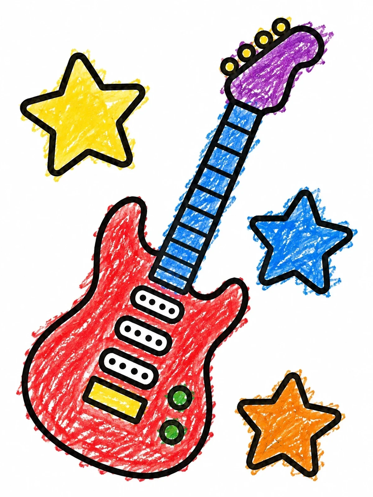 Colored example of the Electric Guitar With Shining Stars coloring page