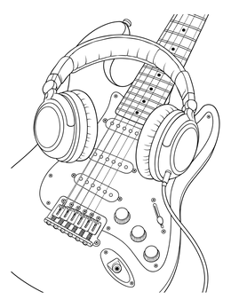 Free printable Electric Guitar With Studio Headphones coloring page