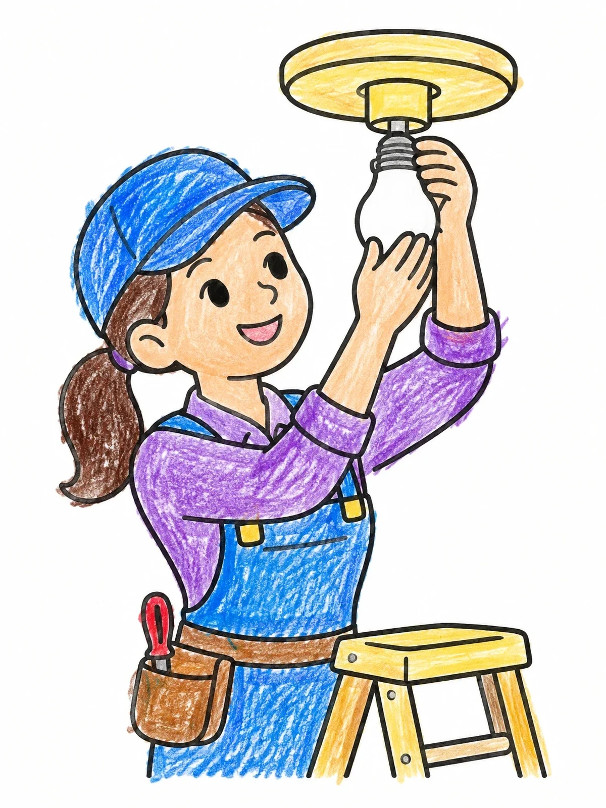 Colored example of the Young Electrician Changing A Lightbulb coloring page