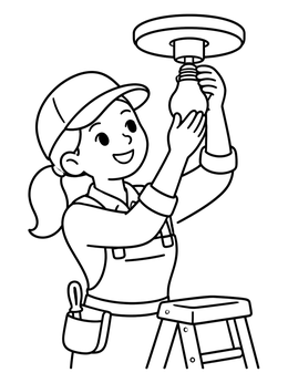 Free printable Young Electrician Changing A Lightbulb coloring page