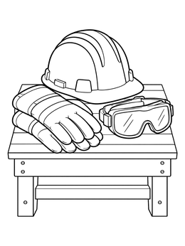 Free printable Hard Hat, Protective Gloves, And Safety Goggles coloring page