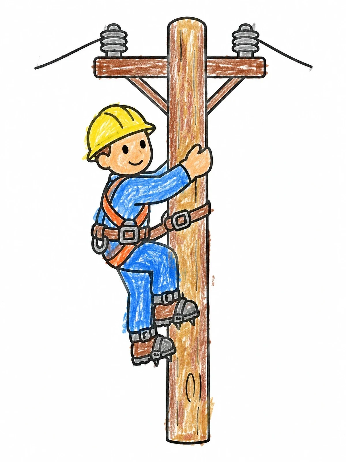 Colored example of the Lineman Climbing A Utility Pole coloring page