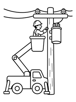 Free printable Lineworker In A Bucket Truck coloring page