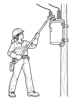 Free printable Lineworker Operating Outdoor Transformer coloring page