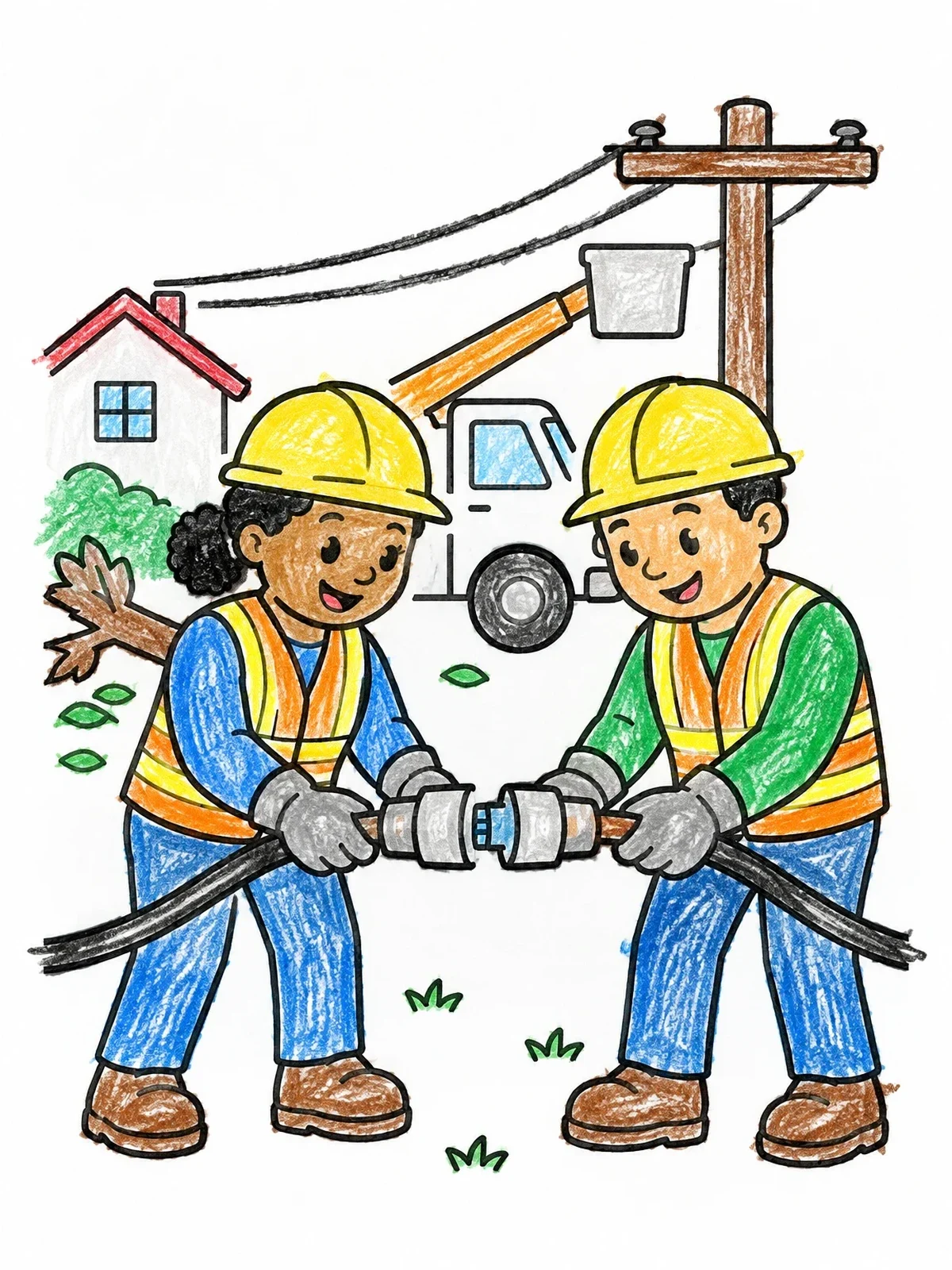 Colored example of the Electricians Connecting Power Cable coloring page