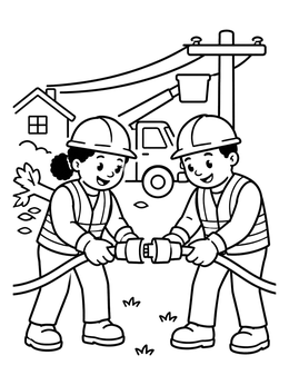 Free printable Electricians Connecting Power Cable coloring page