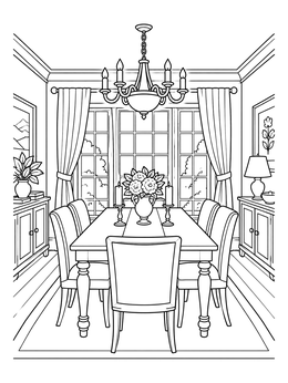 Free printable Elegant Dining Room With Chandelier coloring page