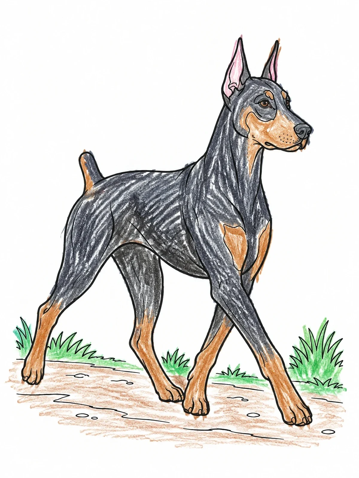 Colored example of the Elegant Doberman Pinscher On Path coloring page