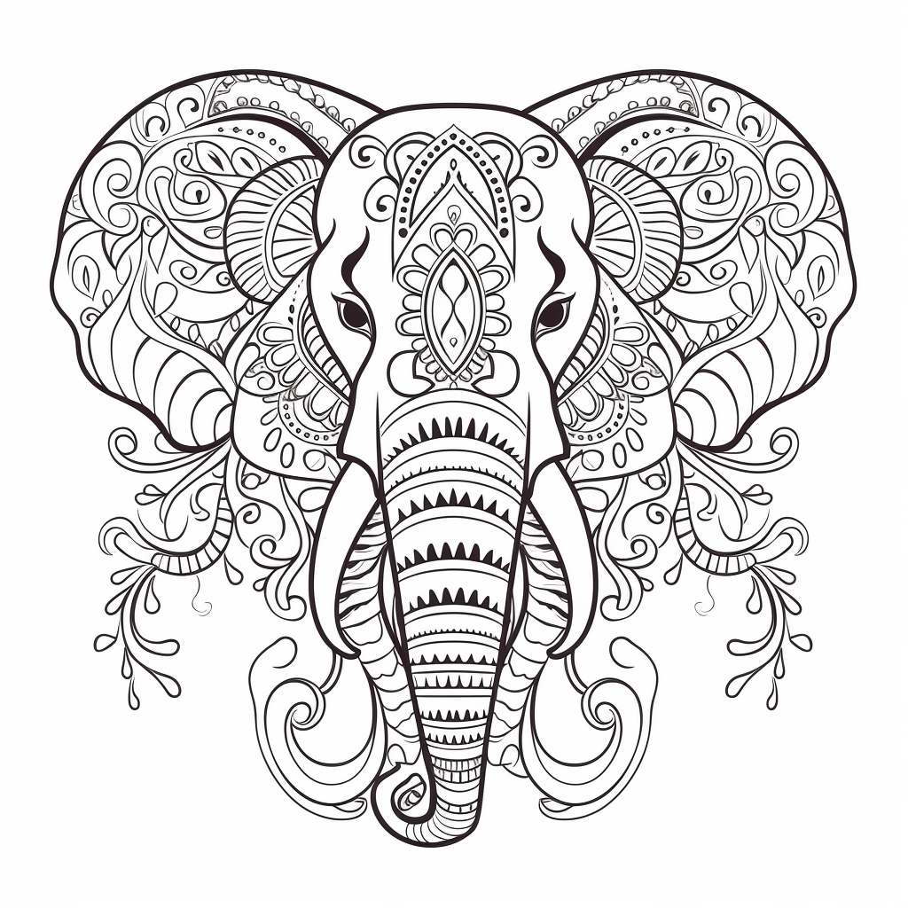 Elegant Elephant Mandala Art - Coloring Page