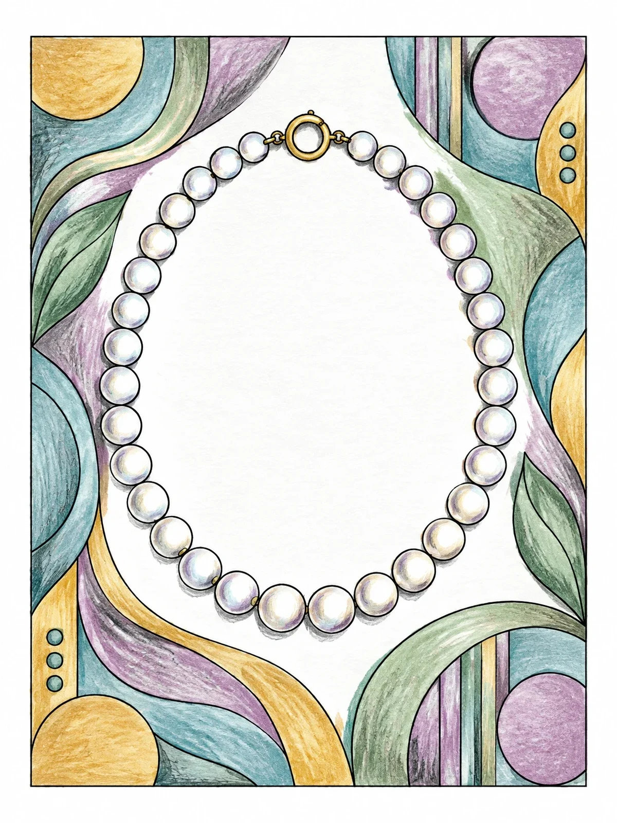 Colored example of the Elegant Pearl Necklace With Abstract Background coloring page