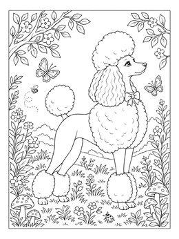 Free printable Elegant Poodle In Nature Garden coloring page