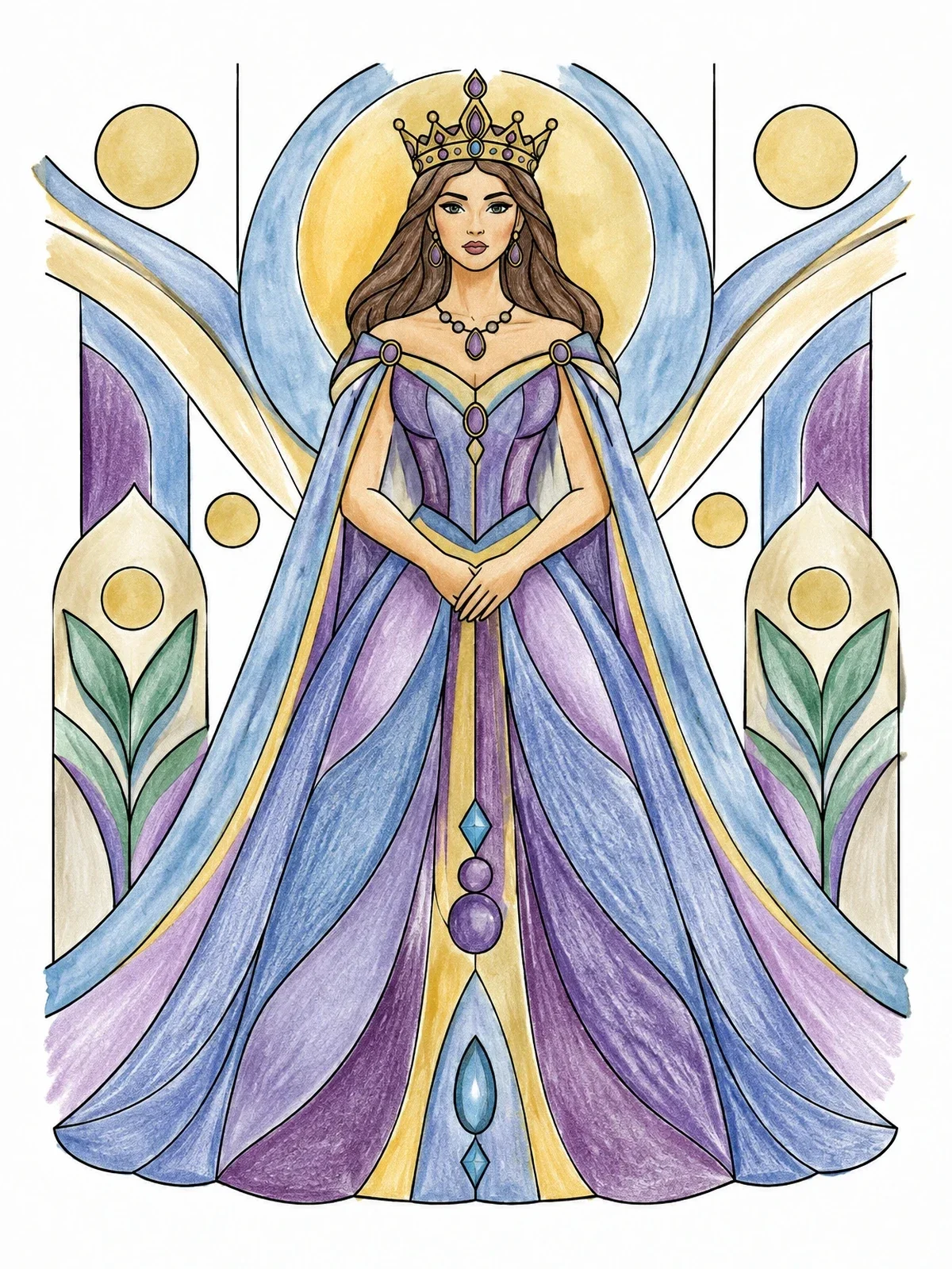 Colored example of the Elegant Royal Queen In Ballgown coloring page