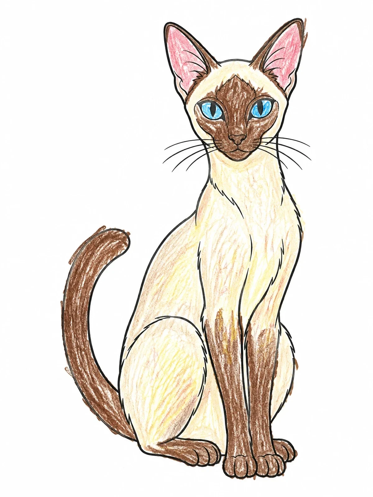 Colored example of the Elegant Slender Siamese Anime Cat coloring page