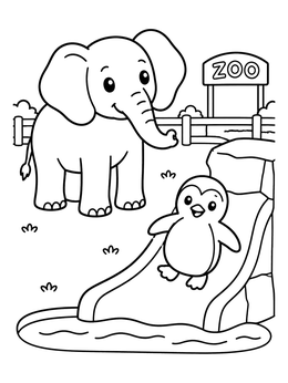Free printable Elephant And Penguin At The Zoo coloring page