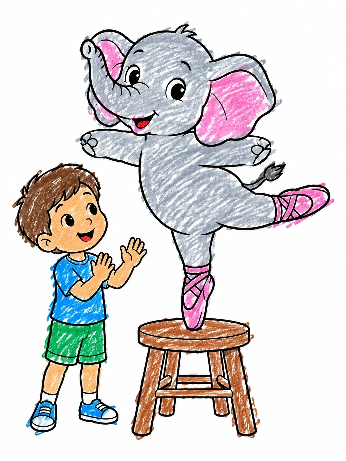 Colored example of the Elephant Ballerina Dancing On A Stool coloring page